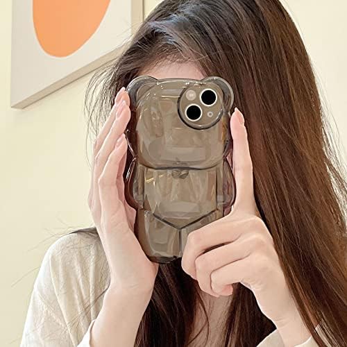 Case case ywyuhe Bear Case Компатибилен со iPhone 13 Case, симпатична 3D црна чиста мечка кутија, шок -отпорен KPOP цртан филм мечка Телефонски