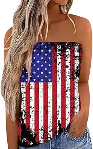 Narhbrg женска цевка врвот без ремен на слатки американски знамиња шарени резервоари на врвови трендовски секси обични банки кошули