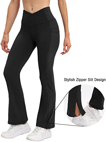 Chrleisure Women's Bootcut Yoga Pants со џебови, Crossover Bootleg Flare Healgings Работни панталони
