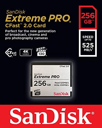 Sandisk 256gb Екстремни ПРО CFast 2.0 Мемориска Картичка-SDCFSP-256G-G46D, Сребрена