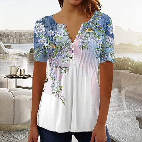 Lените Lcepcy се кријат стомачни туники врвови облечени обични цветни принтри v вратот кратки ракави маици со блузи за хеланки