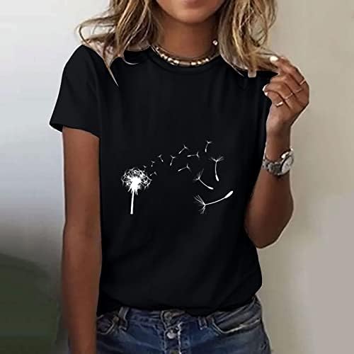 Летна есенска салонска кошула жени кратки ракави 2023 облека екипаж на вратот од вратот графички врвен маица за девојчиња 5б 5б