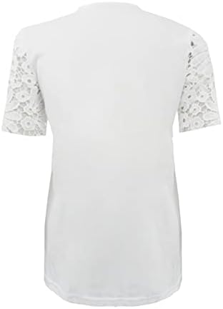 Женски врвови фустани обична цврста маица лето со чипка со врата од врата од врата лето лабава кратка ракав Хенли маичка