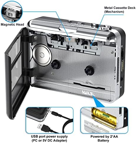 DigitNow Cassette Player, преносна USB касета во MP3 конвертор, касета за касети за аудио музика Walkman до дигитален конвертор