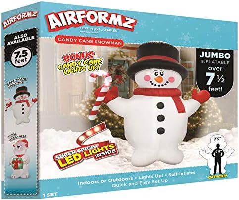 Airformz 7,5 'висок снежен човек, LED светла, Божиќни надувувања, украси на отворено, декорација на надувување во дворот