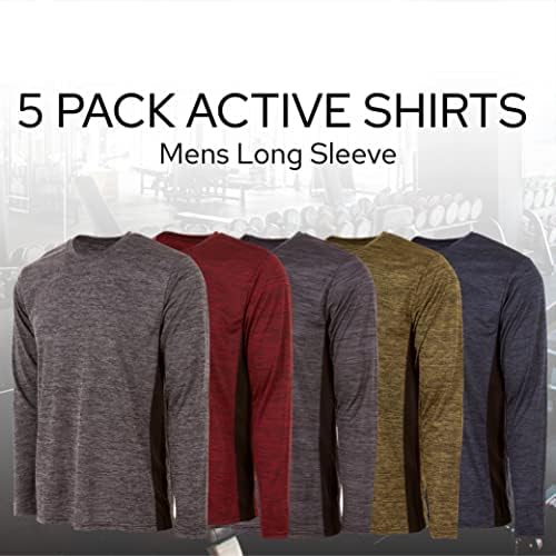 Суштински елементи Активна маица за мажи-Атлетски тренинг за атлетски тренинзи на екипажот на екипажот со долги ракави Топ 5 пакувања