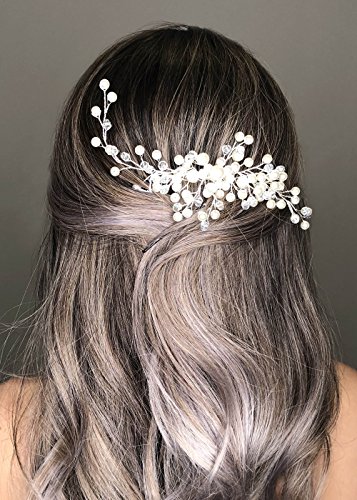 Kercisbeauty свадба едноставен бисер чешел за коса за невести невестински слушалки со долга кадрава додатоци за коса, матурска коса фустан