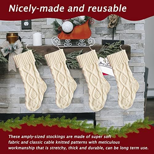 Божиќни чорапи на Тоцирело 4 пакувања - 18 инчи кабел плете Божиќно порибување, големи чорапи на фармерки Божиќни украси подароци