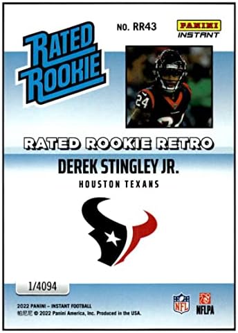 Дерек Стингли rуниор РЦ 2022 Панини Инстант оценет дебитант Ретро RR43 Texans NM+ -MT+ NFL фудбал