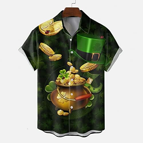 ВОЦАЧИ Св. Патрик Денот на копчето надолу со кошули со кратки ракави, обични плажа врвови зелена графичка плус големина на куглање кошула