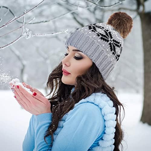 Зимски Капи За Жени Плетете Снегулка Од Бобинки Божиќна Нејасна Пом Капа Вештачка Топла Волнена Бејзбол Капа За Машки Сквош