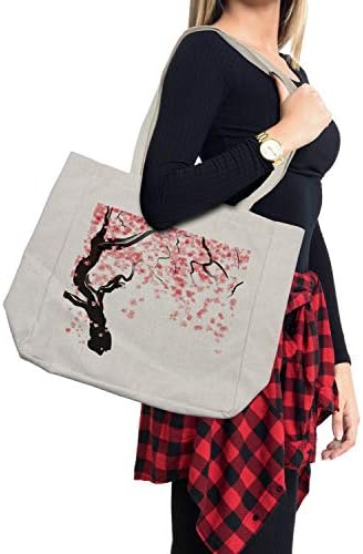 Амбесон-цветна торба за шопинг, цвет од дрво од дрво во акварел за сликање ефект на пролетна сезона тема розови тонови, еколошка торба за еднократна
