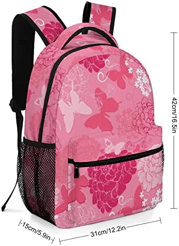 Пеперутка розова дахлија патувања ранец мода рамо торба мала тежина мулти-џеб дневен пакет за училишна студија работа шопинг