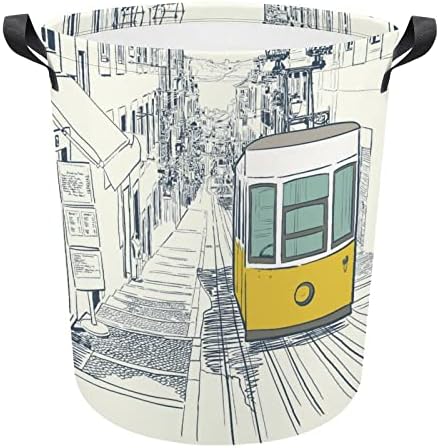 Тивок Уличен Трамвај Во Лисабон Голема Корпа За Перење Ја Попречува Торбата За Перење Со Рачки За Пренослив Студентски Дом
