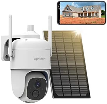 Априлмин 2К соларна домашна безбедносна камера, 360 ° Пан навалување безжични камери на отворено, IP65, откривање на движење на АИ, сензори за пир, ноќно гледање во боја,