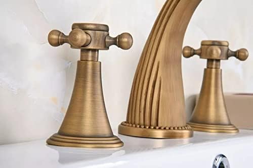 Антички месинг двојни вкрстени рачки широко распространети 3 дупки Инсталирајте мијалник за мијалник за мијалник за мијалник