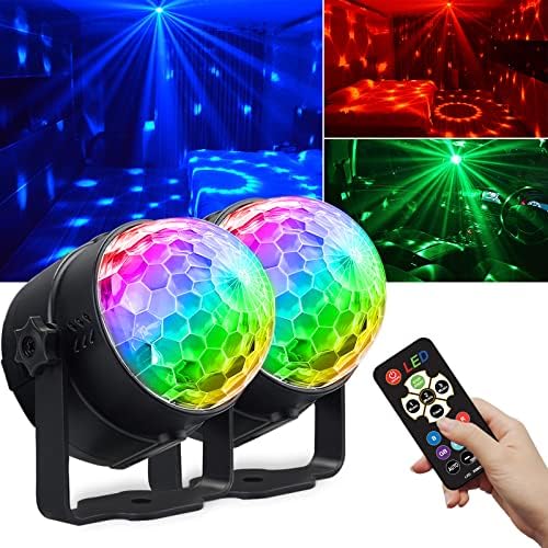 Светло на забавата на диско топката [2-пакет], звук активирани диџеј светла, со далечински управувач RGB Strobe LAMP USB 7 режими