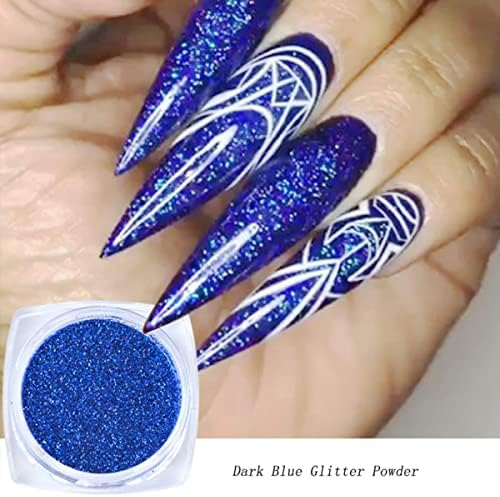 Холографски сјај за нокти шарм 6 тегли, шарени сини, црни, виолетова уметност за нокти занаетчиски занаетчиски занаетчиски ласерски ласерски