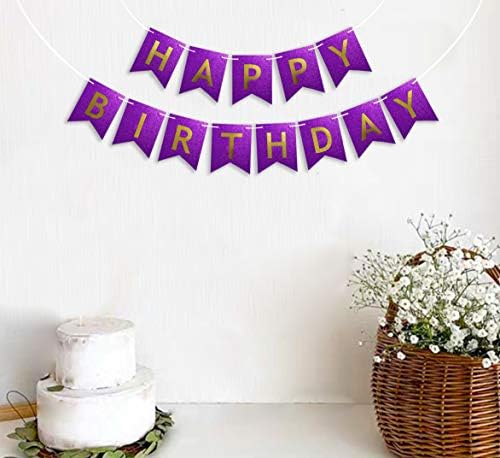Блесок Роденден Банер, Виолетова Среќен Роденден Знак, Пред-нанижани Пенливи Злато Писмо Партија Бантинг