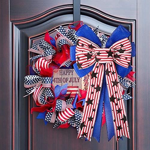 Creaides American Day Days Stars Stars Red Bleck Blue Blue Weper Bow 4 -ти јули дрво Топчер Боурс украси за 4 -ти јули Патриотска