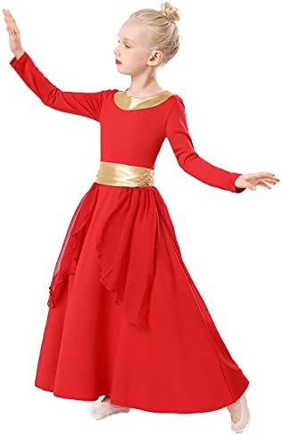 Рексреи Девојки девојки пофалби танцов облека металик половината со долги ракави литургиски поклони фустан шифон здолниште Лирски костум