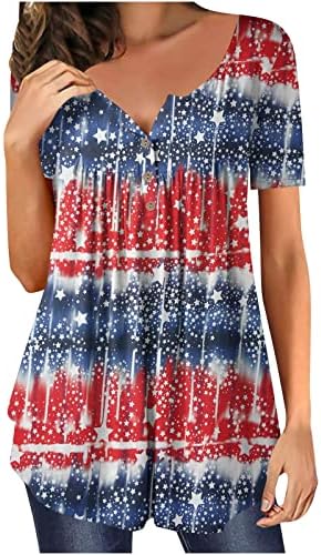 lcepcy Американско знаме со кошула жени сокријте стомачни блузи 2023 летни маици со краток ракав, симпатична проток Хенли маичка за хеланки