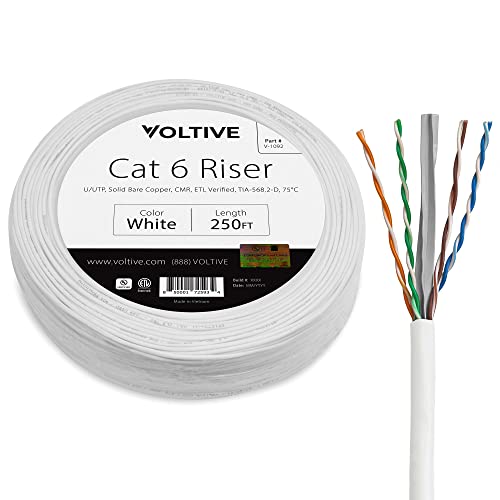 Волтив CAT6 Riser, 100FT, Blue - Цврст кабел за етернет со голи бакар - UTP - 600MHz - UL овластен и ETL ВЕРКИ