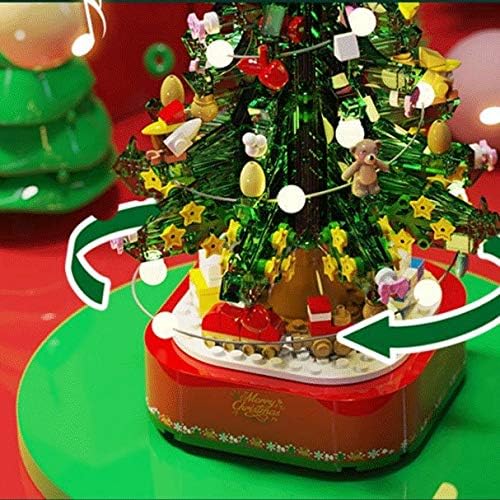 Срамежната ротирачка музичка кутија за новогодишна елка собрани градежни блокови Божиќна Божиќна декорација Подарок музички кутија