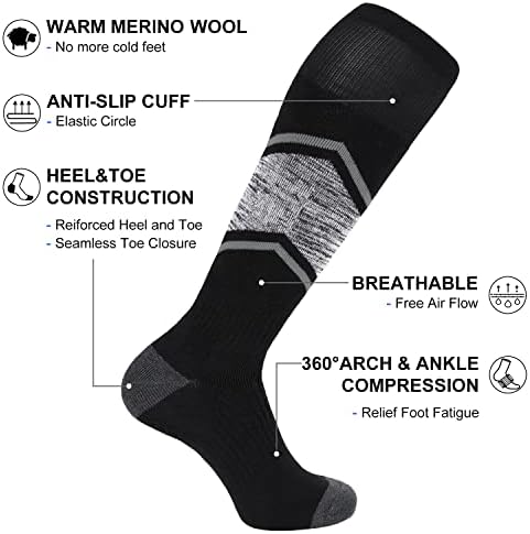 Фирел 2/3 пакет ски -чорапи за скијање сноубординг, целосна пернифицирана зимска волна топли чорапи за мажи и жени