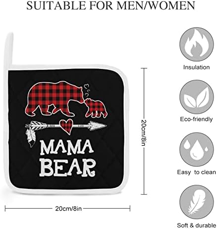 Црвени карирани биволски мама мечки држачи за тенџере за кујна отпорна на топлина, топли влошки за печење за готвење
