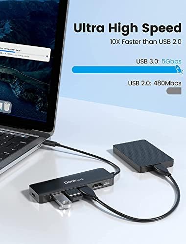 USB C HUB 4k 60Hz, DOCKTECK USB-C Multiport Адаптер 5-во-1 со 4K HDMI, 100w Испорака На Енергија, 3 USB 3.0 Порта За Податоци За