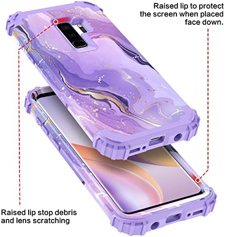 ПОРАДИ Случајот Samsung Galaxy S9 Plus, Мермерна Шема Тешка Цврста Заштита Од Удари Отпорна На Удари 3 Во 1 Хибриден Тврд Капак