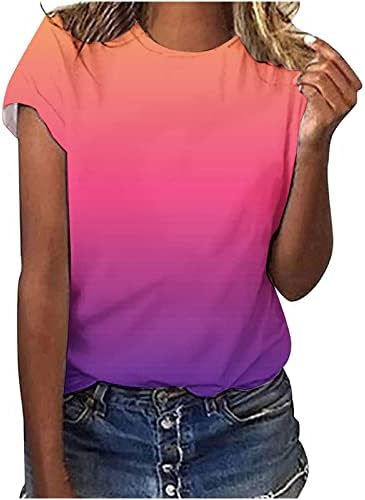 Fartey женски летни кошули за боење на бојата, случајни кратки ракави, блузи од вратот, градиент на градиент, лабава вклопена тунична врвови,