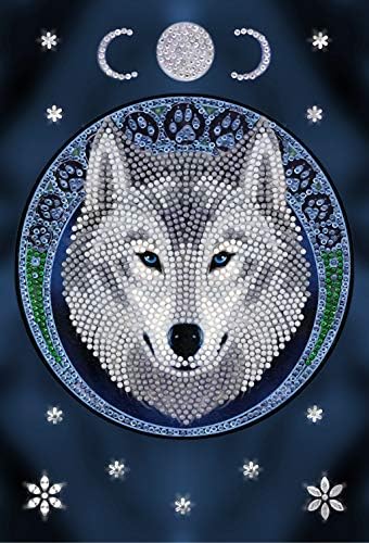 Кристална уметност дијамантска слика за сликање - лунарен волк - креирајте пенлива тетратка со користење на кристали - на возраст од 8 и повеќе