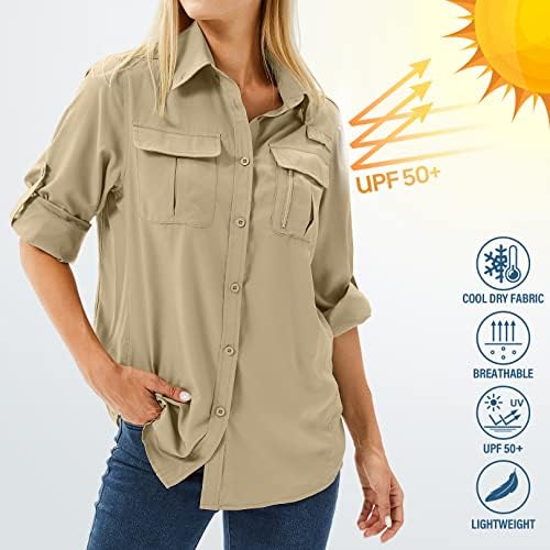 Toumettенски женски UPF 50 долги ракави УВ Сонце заштита од сафари кошули на отворено брзо суво риболов пешачење за пешачење кошули