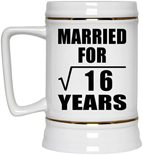 Дизајнирајте 4-Годишнина Во Брак За Квадратен Корен од 16 години, 22оз Пиво Штајн Керамички Танкард Кригла Со Рачка За Замрзнувач, Подароци