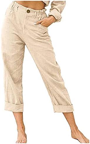 Постелнина исечена лабава вклопена памучна женска каприс капри панталони обични жени памучни култури каприс еластична половината лето