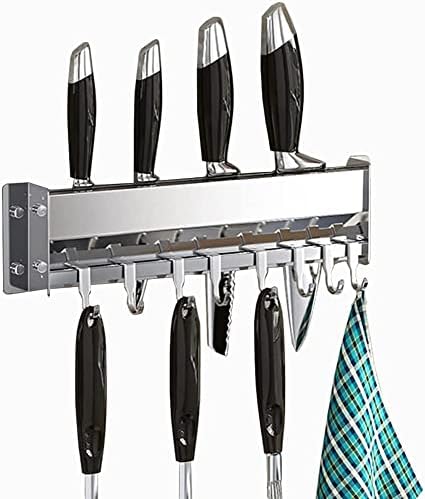 Самостојни куки за лепење лепливи куки закачалки за пешкир 40см кујнски нож држач за нож, монтиран не'рѓосувачки челик, решетка за прибор со 8