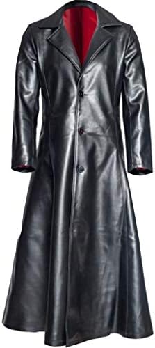 Менс ретро кожа гроздобер ров со долги палто ров Steampunk готска јакна Овер -палто моден кожен готски готски
