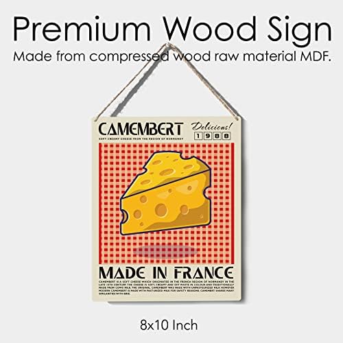 Смешен декор за кујнски знак Камемберт дрвен знак Плакета wallид што виси постери Уметнички дела 8 ”x10” модерна декорација