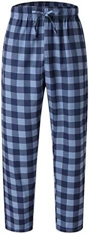 Машки обични лабави панталони за пижами карирани шарени печатени салон за спиење панталони со џебови со џебови