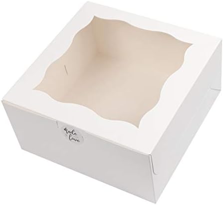 Spec101 Квадратни Кутии За Торта Со Прозорец - 24pk Контејнер За Торта за Еднократна Употреба Со Налепници, Бели Кутии за Торта 10x10x5 Инчи