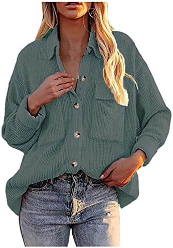Женски кордори долги ракави кошули јакна обични преголеми копче надолу за шифрирање на блузи со лекови со џебови со џебови