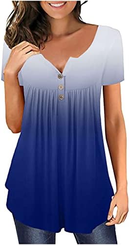 Дами летна модна вратоврска градиентска боја маица маица врвни лабави туники врвови на проток блузи кошула за жени