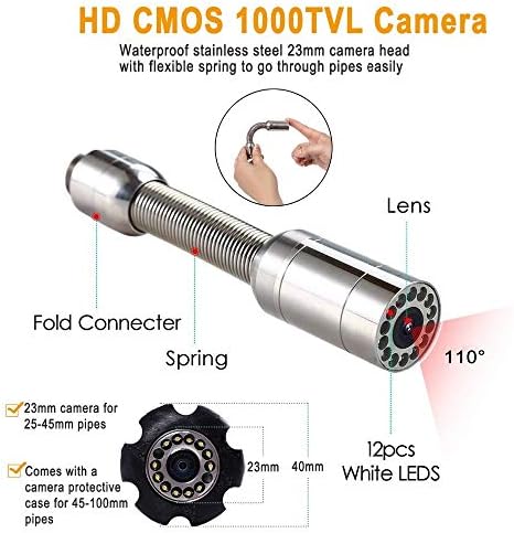 ZSEDP 23mm 20/50/10М Видео камера за инспекција на цевки, 8 GB TF картичка DVR IP68 канализациони канализациони гасови Индустриски ендоскоп 9 Монитор