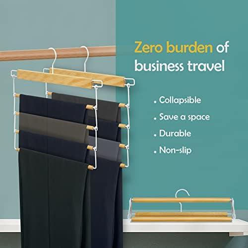 Панталони закачалки за заштеда на простор за заштеда на дрвени пантолони повеќе функционални панталони решетки што не се лизгаат,