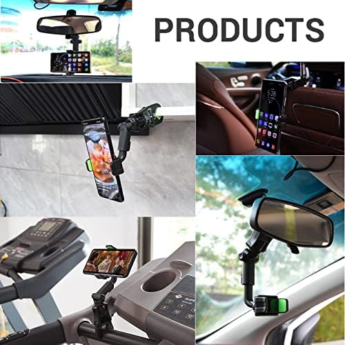 Hiyi држач за монтирање на телефони GPS, 1PC Auto Rearview Seat Seat Hanking Clip Прилагодлив заграда, Универзална мултифункционална 360 степени