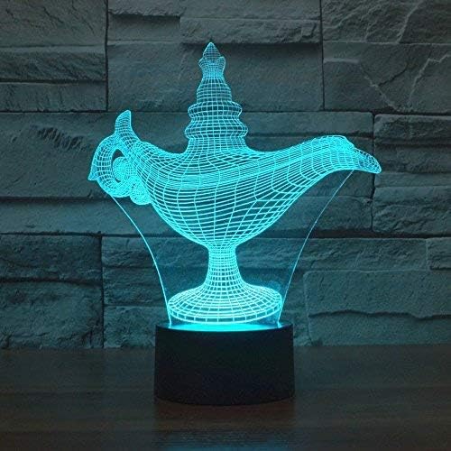 Jinnwell 3D Aladdin's Lamp Night Light Illusion Slight 7 Color Color Shanging Touch Table Table Decoration Lamps Подарок со акрилен рамен