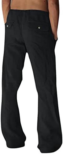 Машки памучни постелнини панталони машка лабава лабава вклопена права нозе, постелнини памучни панталони капри панталони со шишиња со