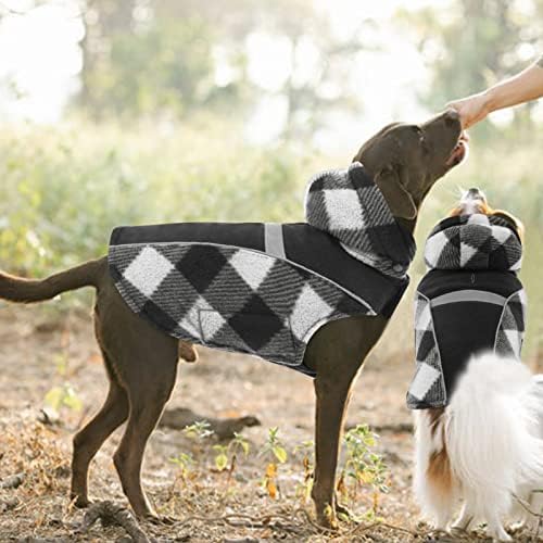 Зуози карирано кучиња палто, дополнително топло руно кучиња со прицврстувачи, реверзибилна и прилагодлива зимска кучиња худи со одвојлива